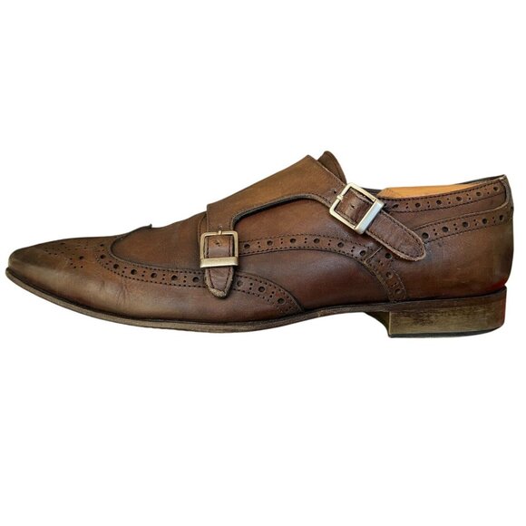 John Bakers Brown Leather Semi Brogue Double Monk Strap Shoes Mens 43.5 US 10 main image 14